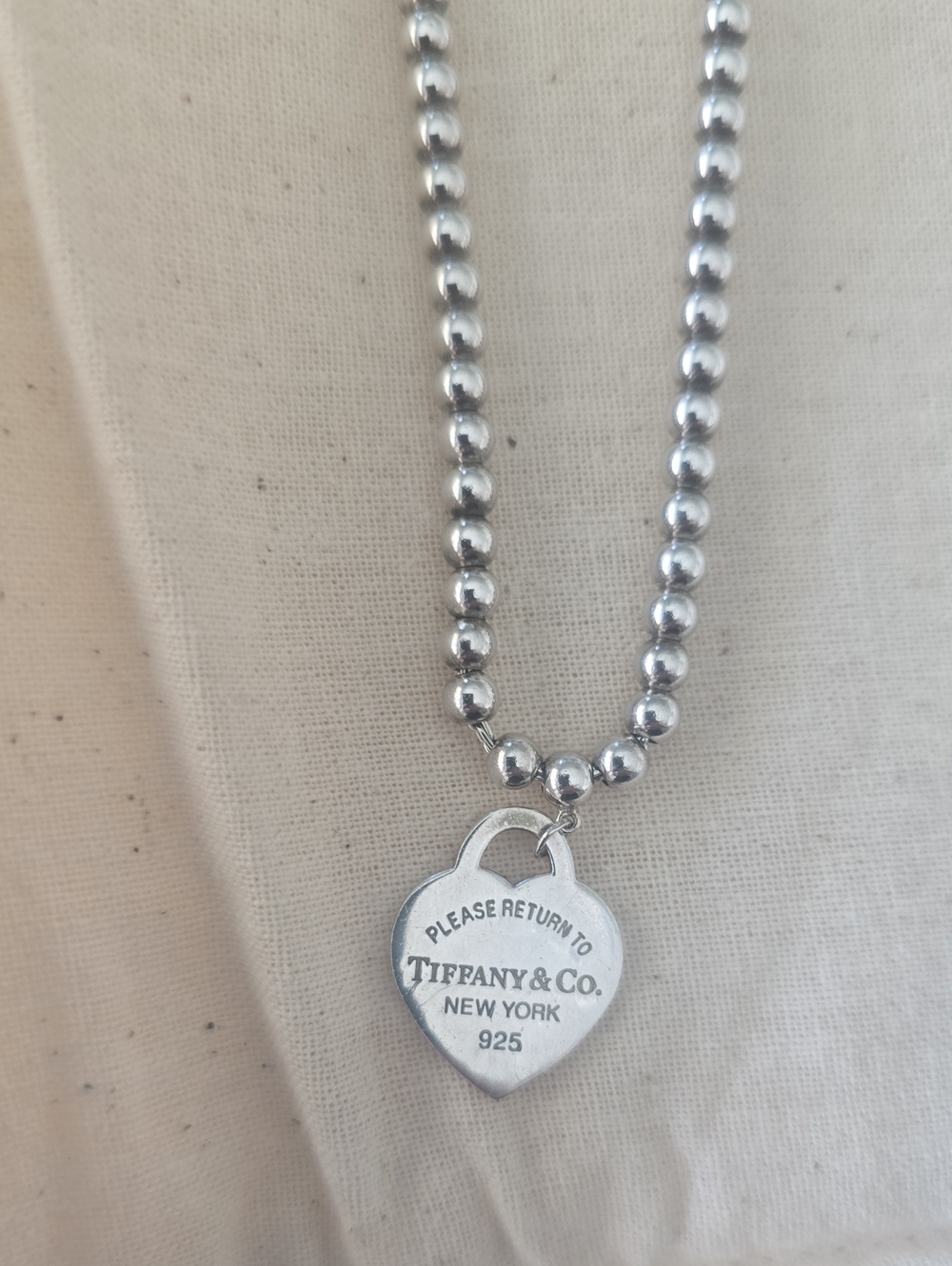 Tiffany & Co. Silver Heart Tag Bead Necklace